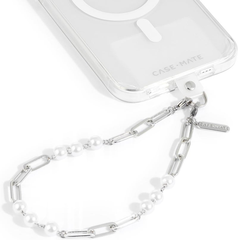 CASE-MATE Phone Charm with Beaded Silver Pearls - Detachable Anti Theft Strap - Hands-Free iPhone Wrist Strap for Women - Phone Chain Wristlet for Galaxy, Pixel and More - Silver Pearl - Image 1
